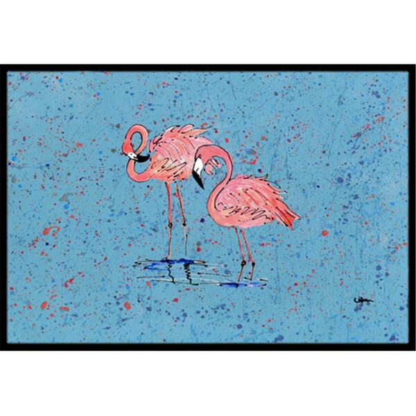 Carolines Treasures Flamingo on Blue Speckle Indoor Or Outdoor Doormat- 24 x 36 in. 8566-JMAT - main